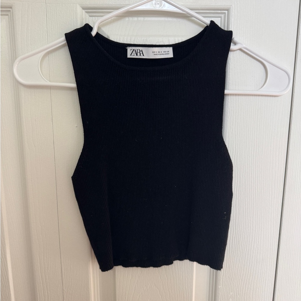 Zara Black Sleeveless Ribbed Top